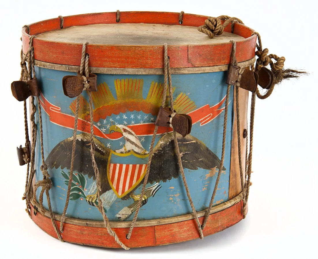 Snare drum showing the stretched membrane and metal shell