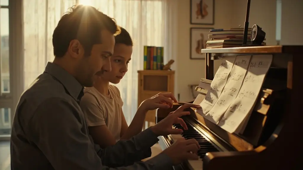 A student receiving one-on-one music lessons at a piano