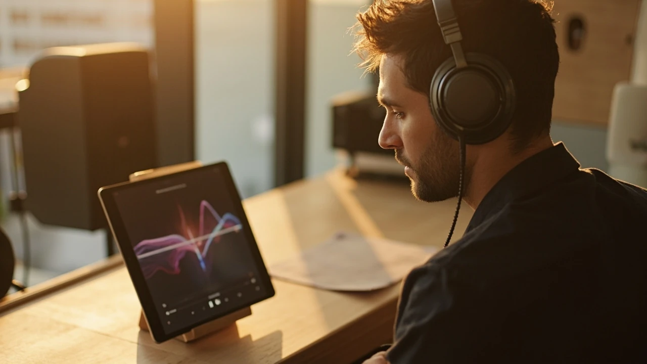 Person listening to Amazon Music Unlimited on headphones at a desk