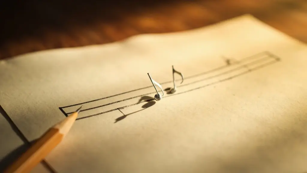 Handwritten music note on a five-line staff in soft daylight