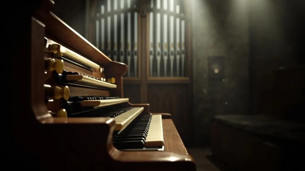 Calming music played on a pipe organ in a stone church