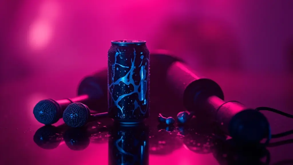 Kpop demon hunters soda pop single artwork scene with idol microphones and faint supernatural motifs