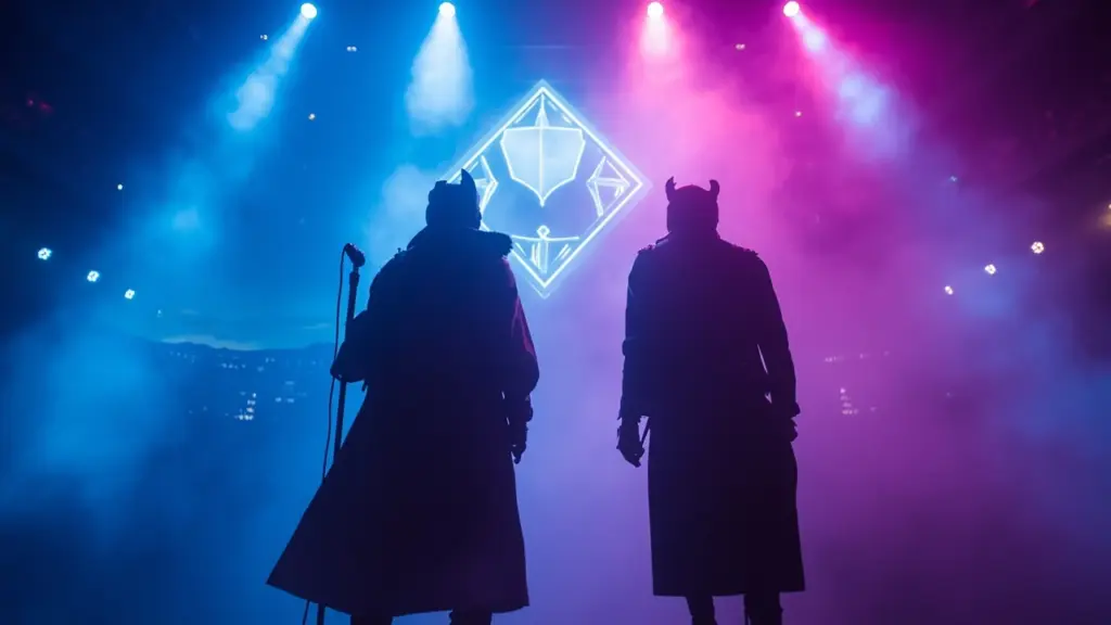 K pop demon hunters 2 concert stage with neon lighting and silhouettes