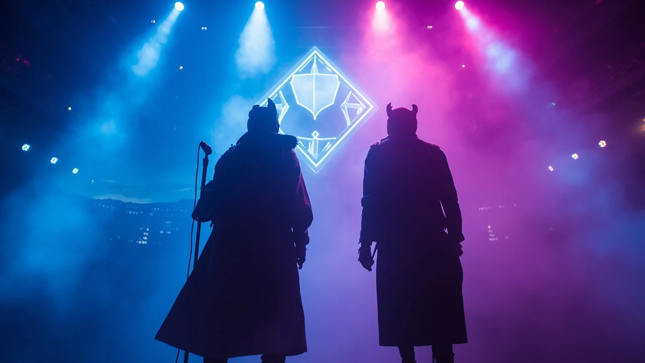 K pop demon hunters 2 concert stage with neon lighting and silhouettes