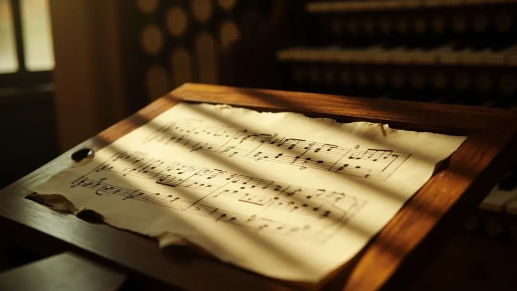 Music symbols written on a staff with treble and bass clefs