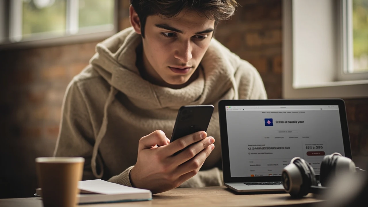 Person comparing Apple Music plan prices on a phone and laptop