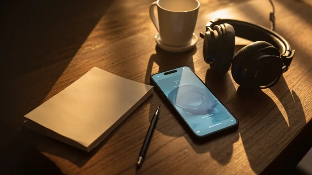 A smartphone showing the legacy Google Play Music app interface with headphones beside it