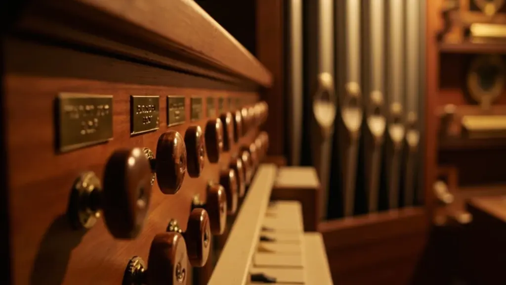 Pipe organ bass instrument stops in a console stop list