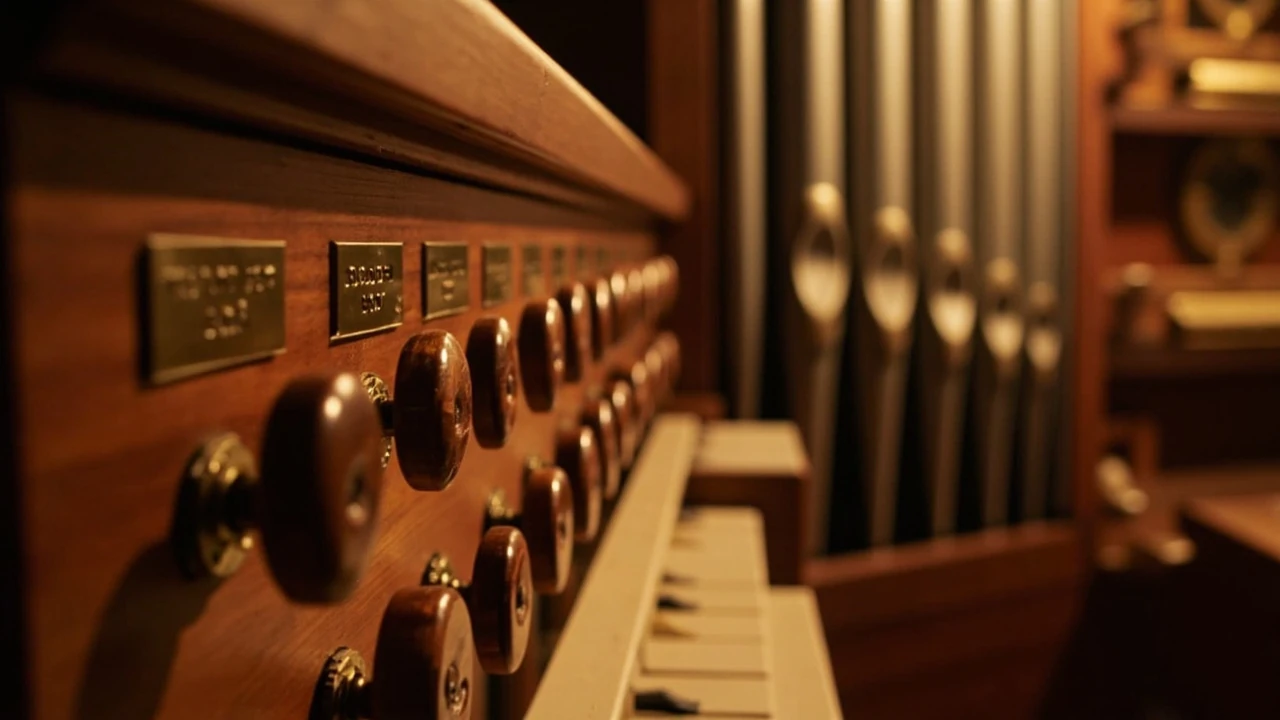 Pipe organ bass instrument stops in a console stop list