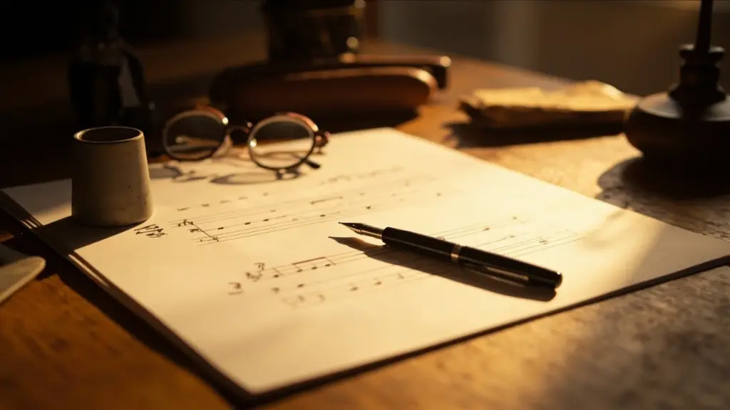 Music drawing on manuscript paper with a fountain pen