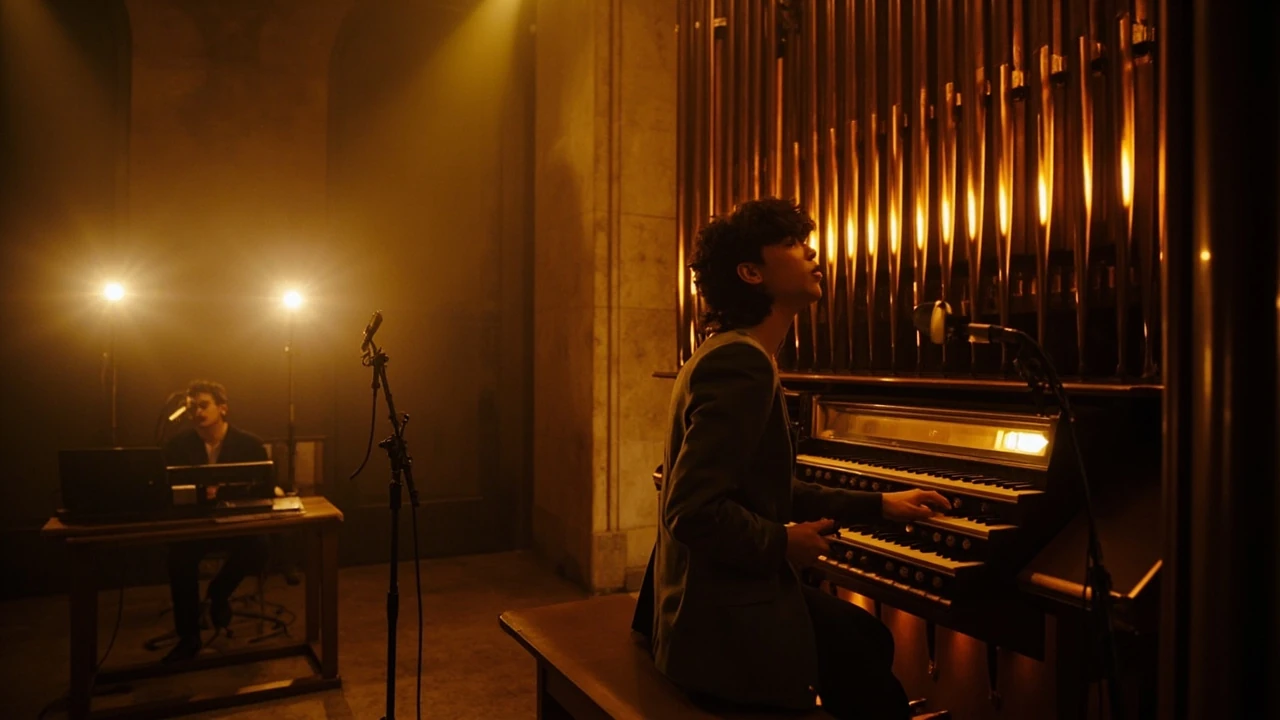 Pop artists recording with a pipe organ in a studio