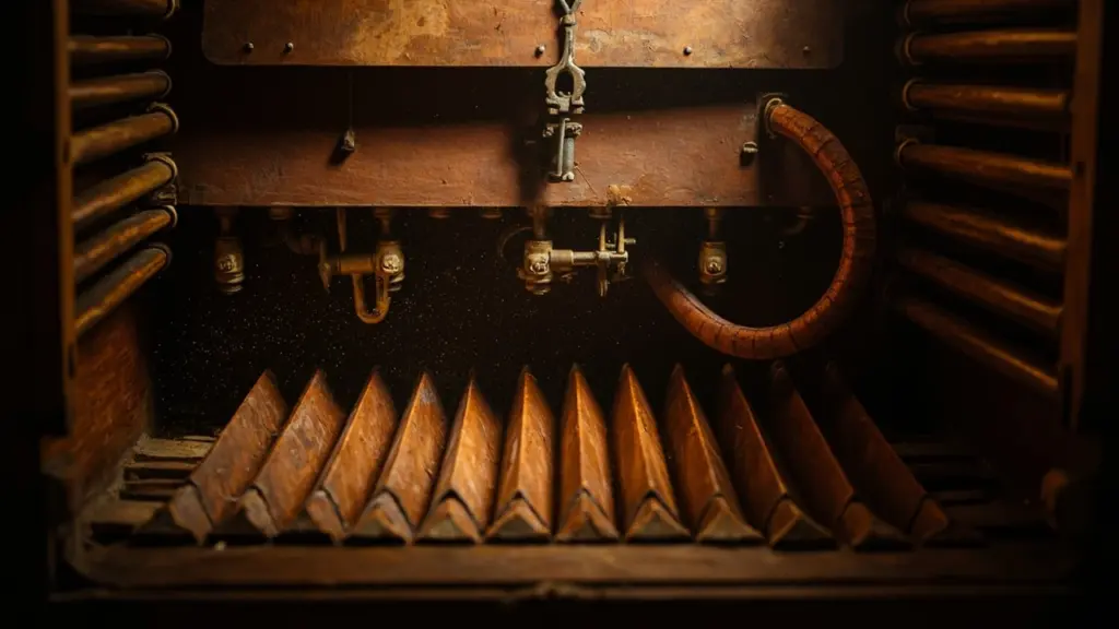 Pipe organ bellows and wind reservoir showing the mechanics behind what causes pipe organ wind sag