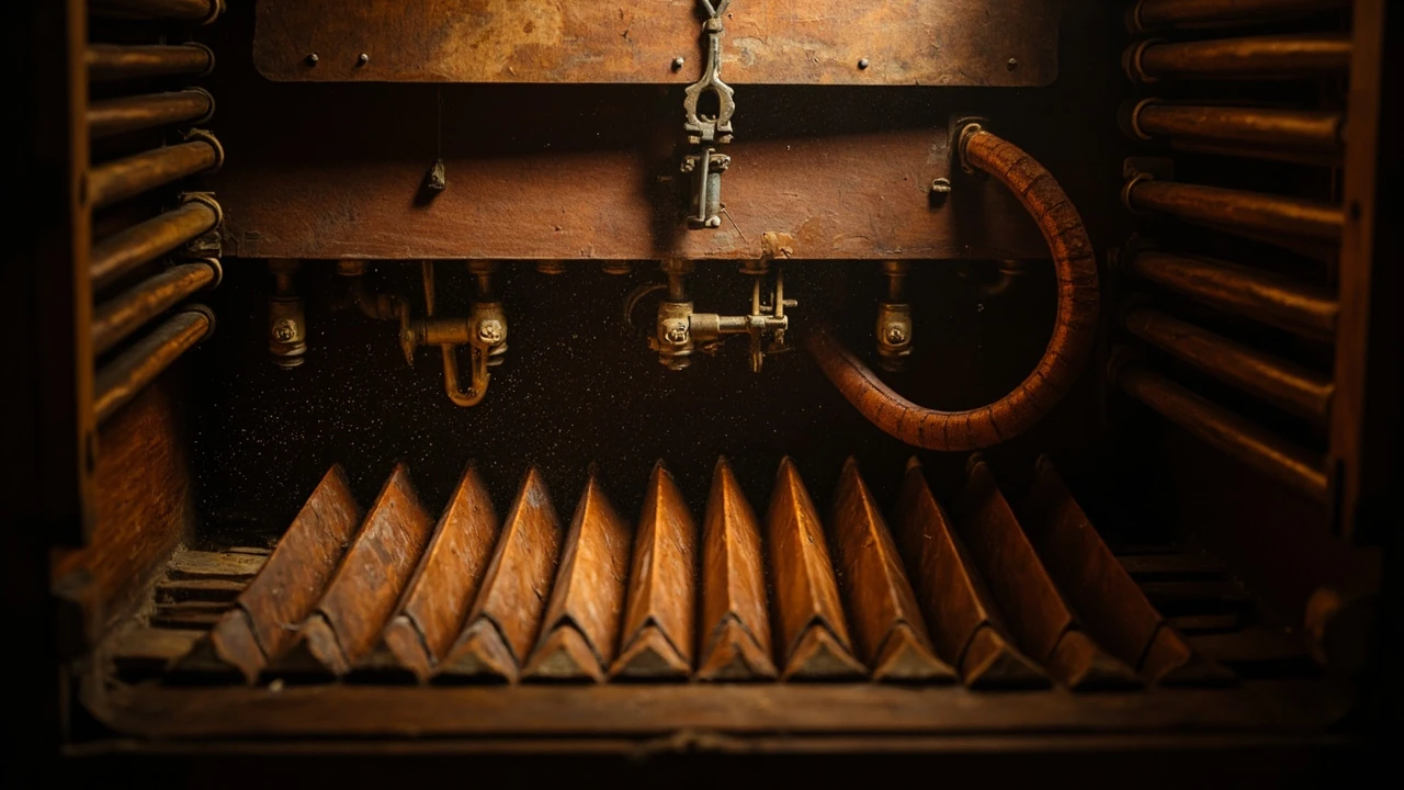 Pipe organ bellows and wind reservoir showing the mechanics behind what causes pipe organ wind sag